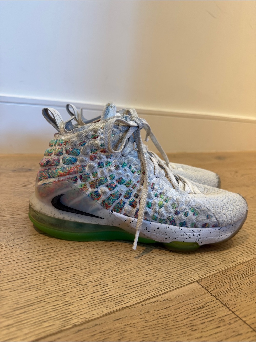 Nike Kids LeBron White Knit Mid Top Sneakers with Multicolor Accents